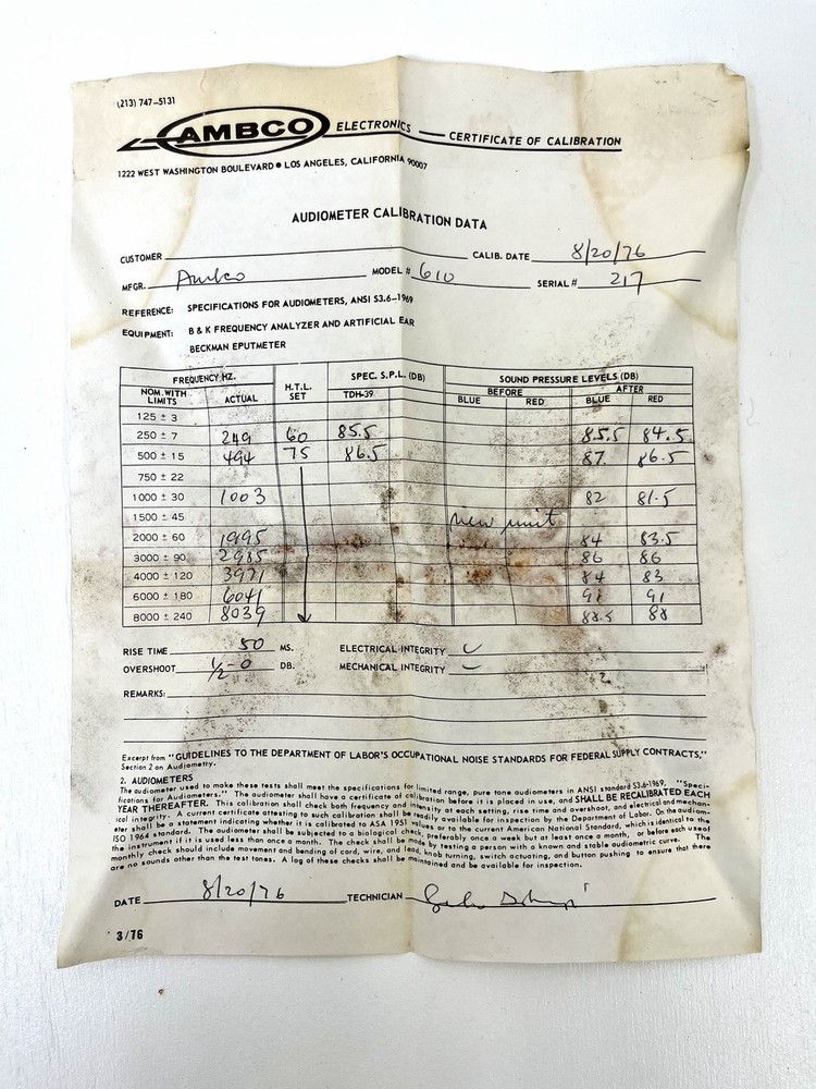 Vintage AMBCO 610 Otometer Audiometer w/ Case, Headset & Papers – Untested
