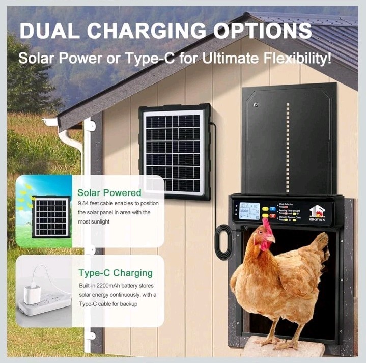 IBKINXX Automatic Chicken Coop Door Solar Powered Timer Remote Light