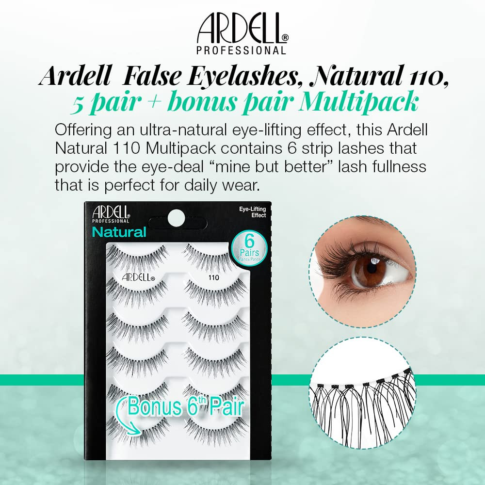 False Eyelashes Natural 110-5 Pair + Bonus Pair Multipack for Eye-Lifting Effect