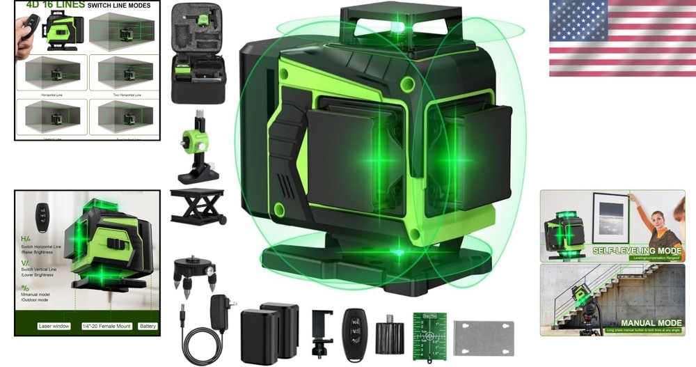 Precision 360° Green Laser Level with Remote & Easy Setup Magnetic Wall Bracket