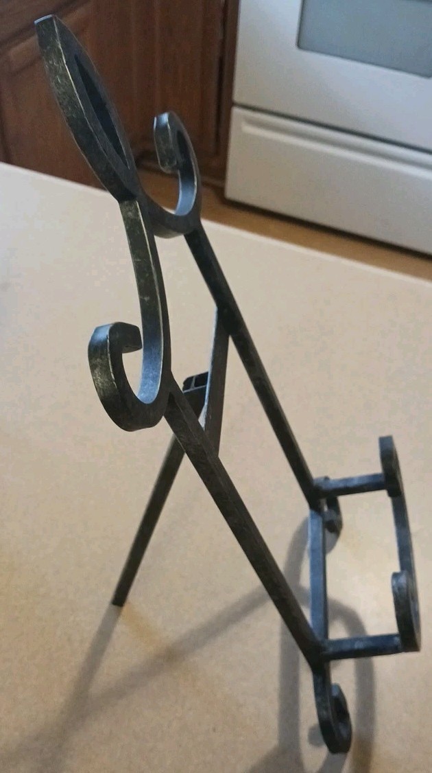 Iron Scrolled Black & Silver 16.5" Table Top Easel Display Stand Picture Holder