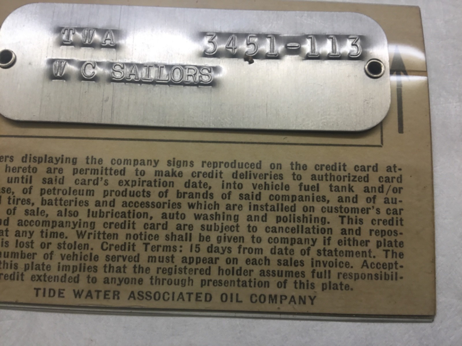 Vintage 1956 Tidewater Associated Oil Company Flying A Service Credit Card