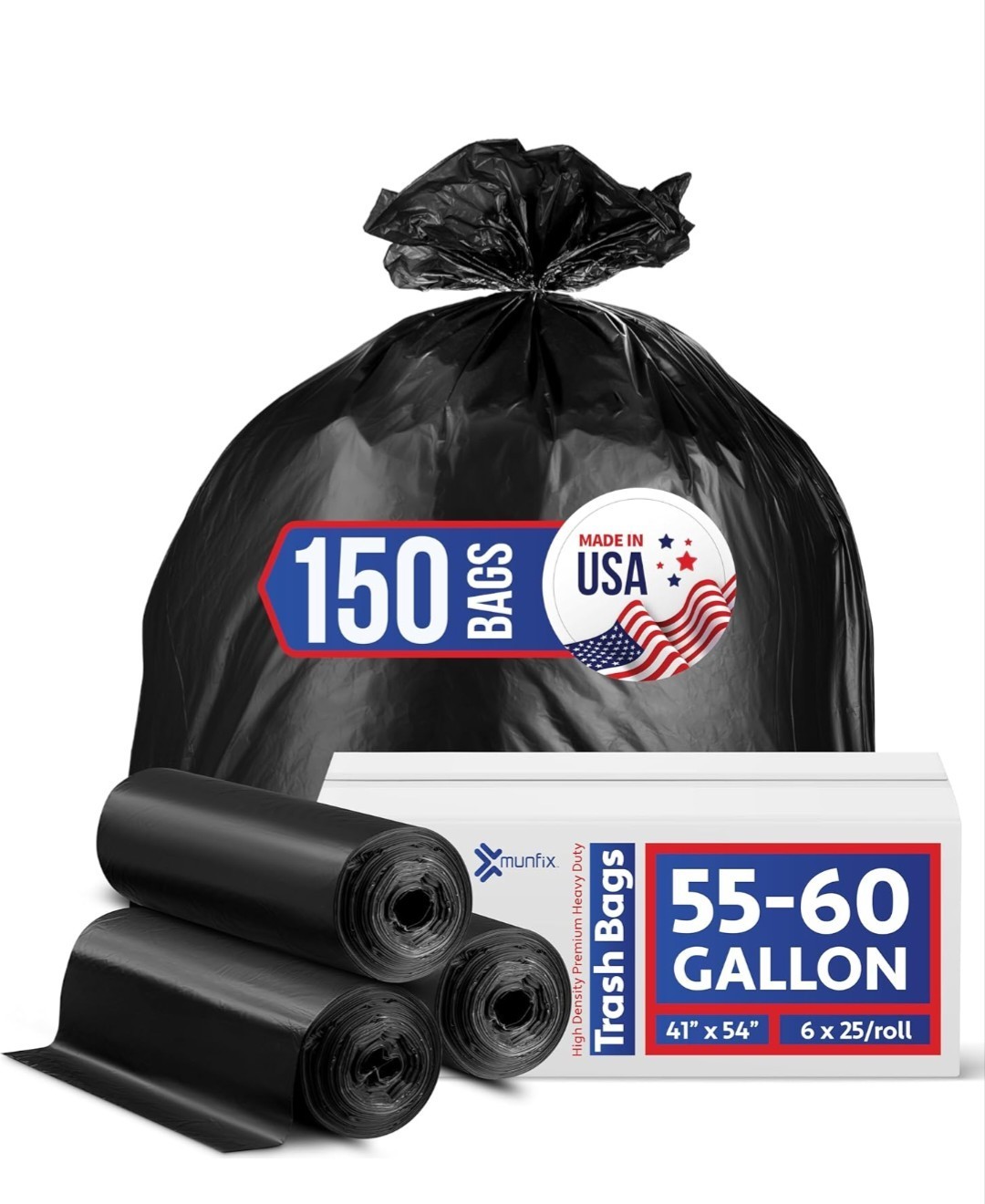 55-60 Gallon Trash Bags Heavy Duty - Bulk 150 Pack Large Garbage Bags