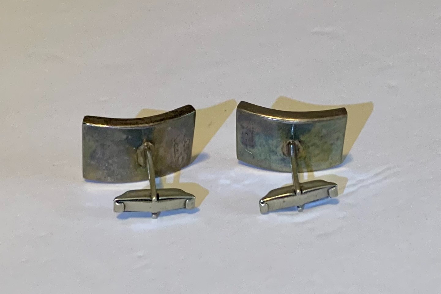 Vintage Sterling Silver Cufflinks Abalone Inlay 1" x 3/4" - Made in Mexico