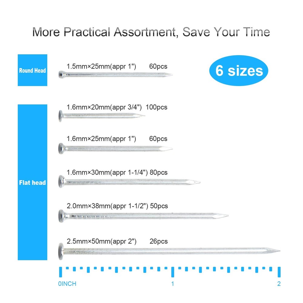376pcs Premium Hardware Nails Assortment Kit, Maximum One Size, silver/gray
