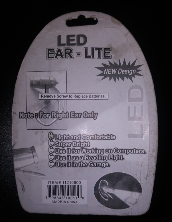 Ear-Lite Super Bright LED Mini Spotlight On Your Ear LIGHT + Extra Batteries NIP