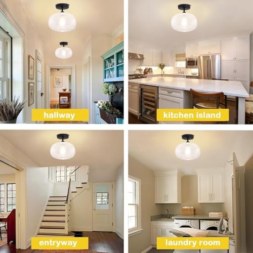 Semi Flush Mount Ceiling Light,Globe Glass Ceiling Lights,Hallway Light Black
