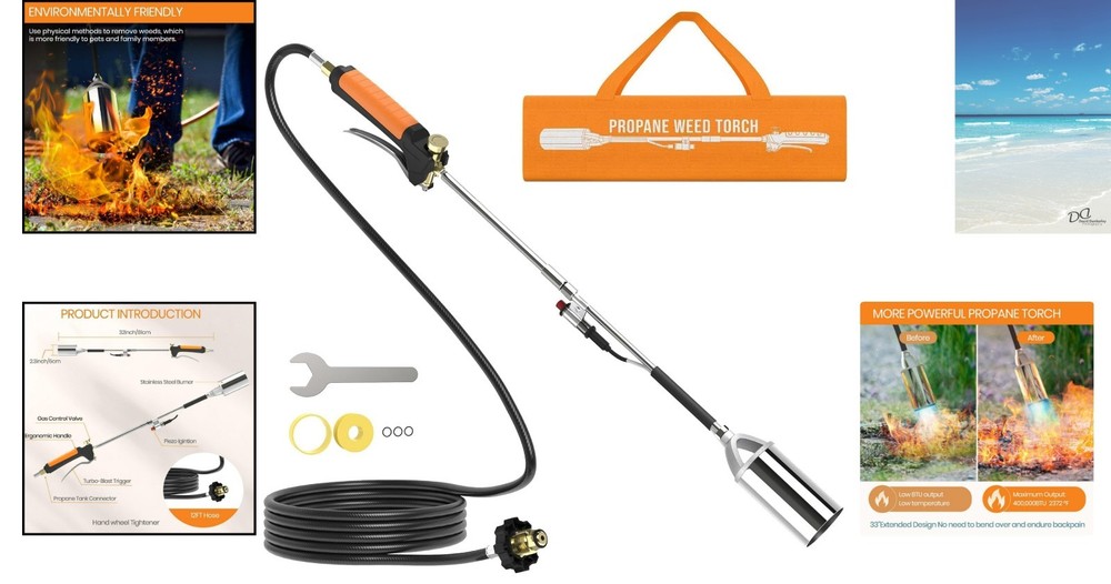 Efficient Propane Weed Torch with Button Igniter & 12FT Hose for Quick Use