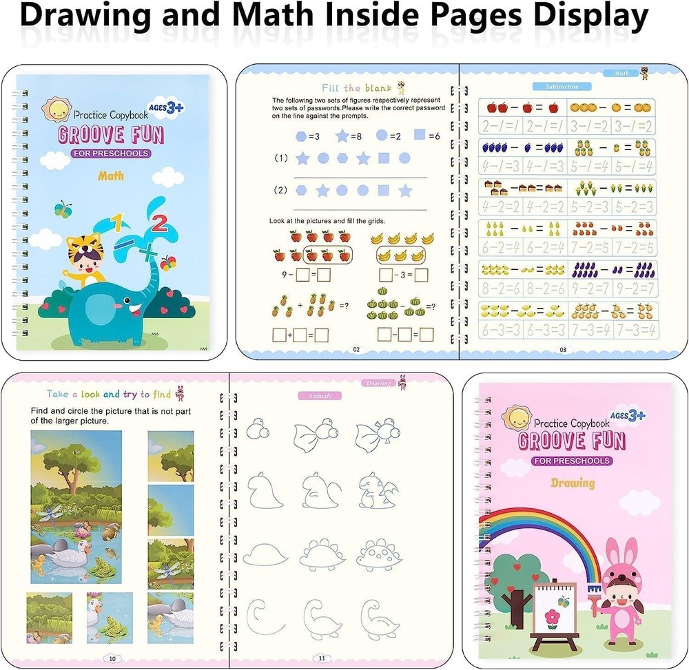 4 Pack Magic Grooved Writing Practice Books,Reusable Grooved Handwriting Work...