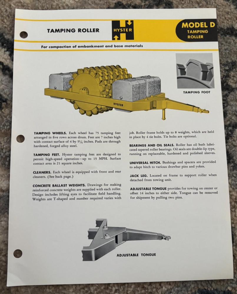 Hyster Model D Tampling Roller Brochure AMIL25