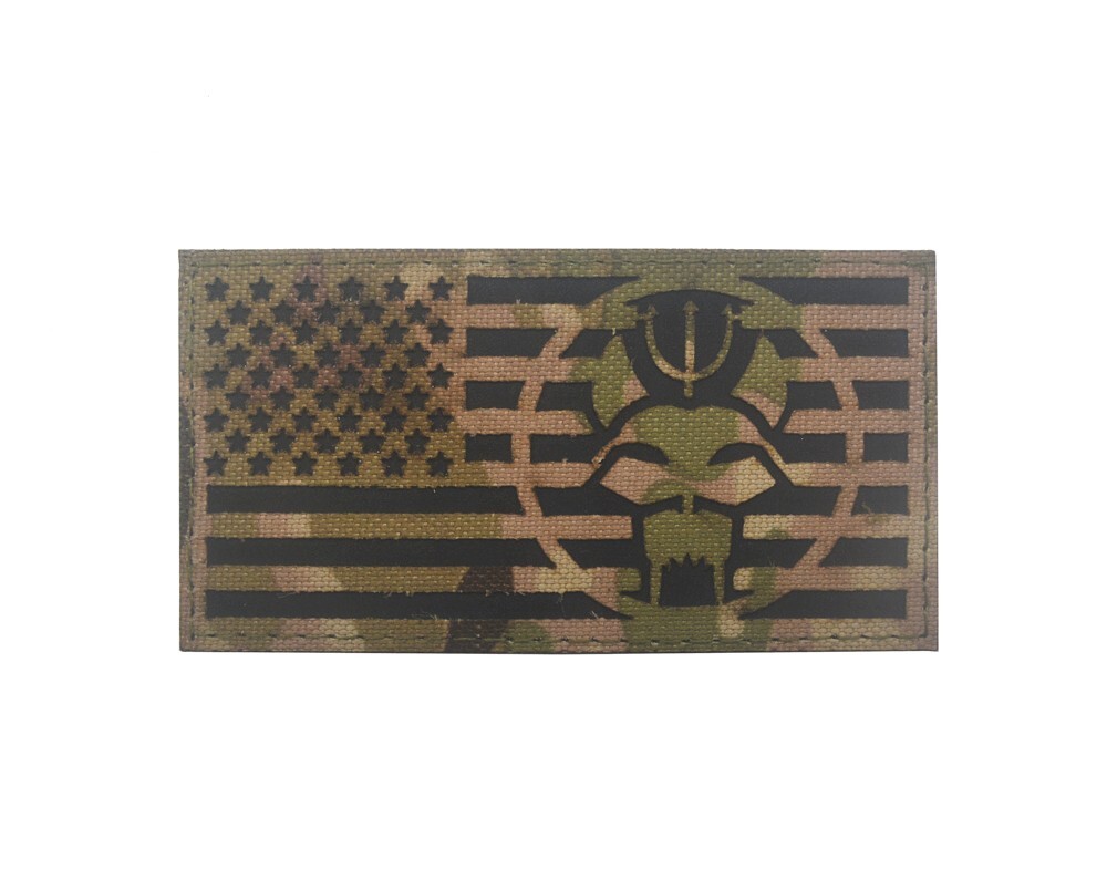 Reflective IR USN Navy Seal Team Trident USA US Flag Hook&Loop Patch Forest CP