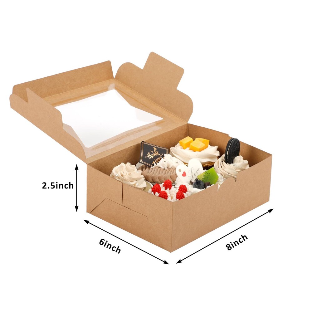 32 PCS 8x6x2.5" Bakery Cookie Boxes with Window for Desserts Donuts