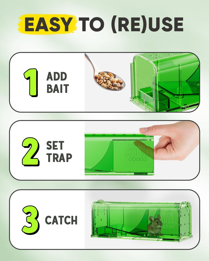 Humane Mouse Traps No Kill Live Catch and Release 2 Pack - Reusable, Easy to Use