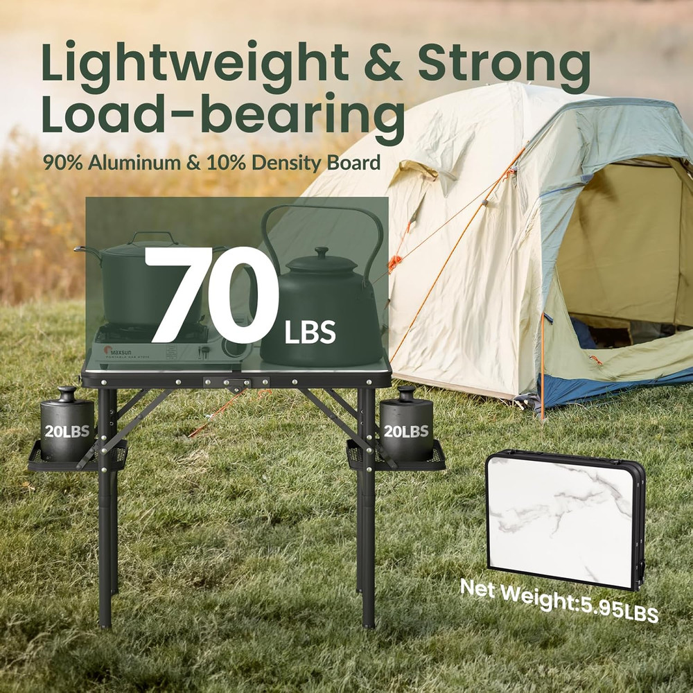 Small Camping Table Foldable 2Ft, Folding Picnic Table with Side Racks, Folding