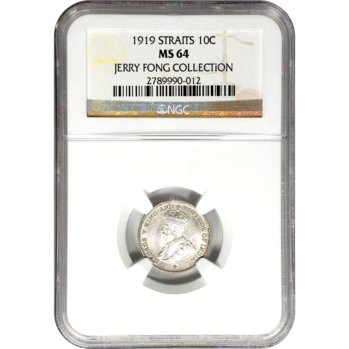 1919 Straits Settlements 10 Cents, NGC MS 64, KM-29A