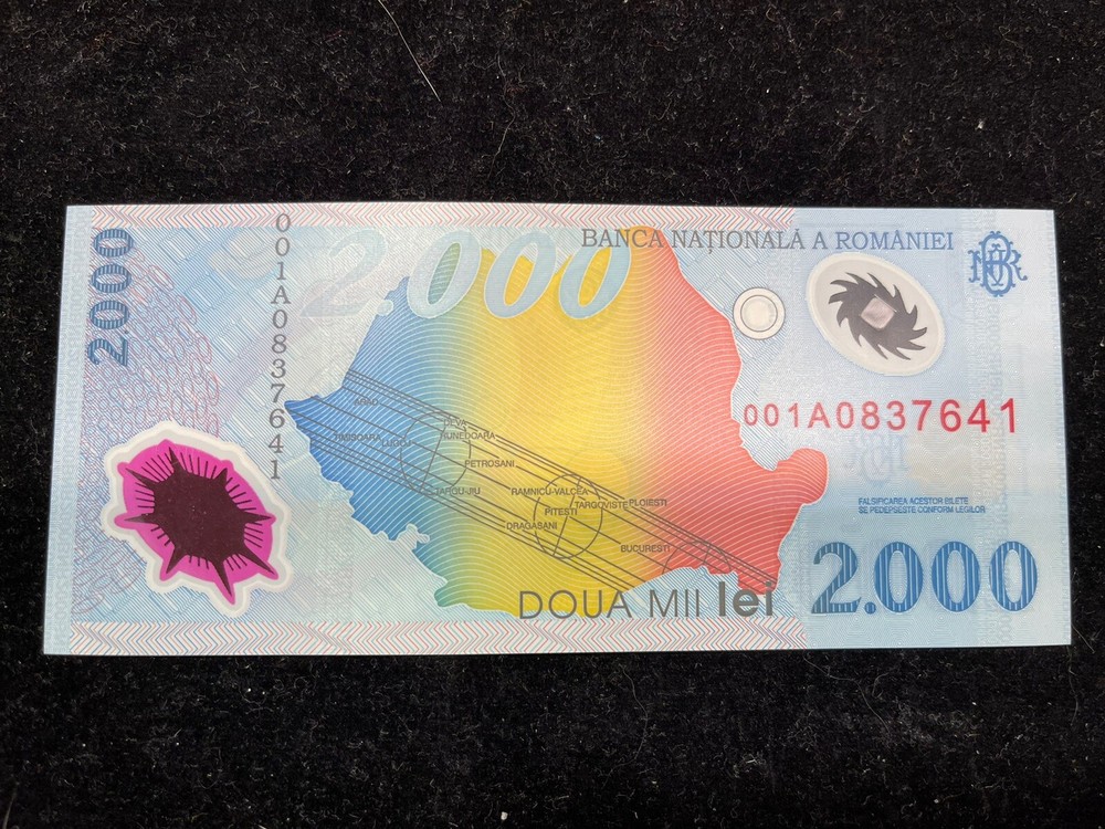 Romania 2000 Lei Plastic Banknote Excellent Condition