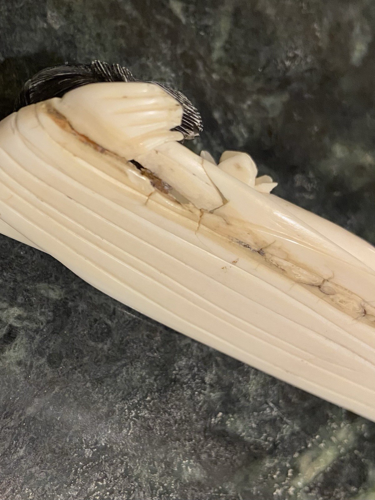 Antique Chinese carved Woman Diagnostic Doctor Doll. Holding Lotus Repaired.