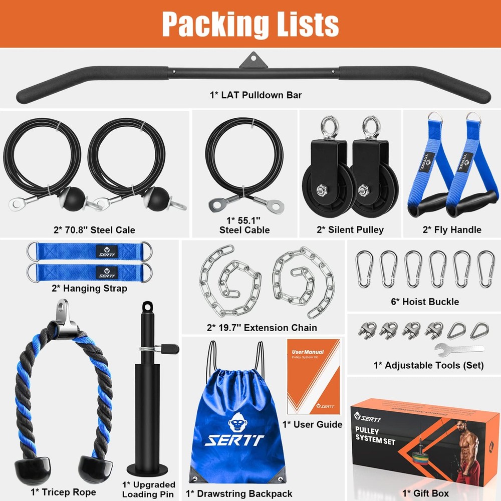 Home Gym Pulley System, Tricep Workout Pulley System for LAT Pulldown, Biceps...