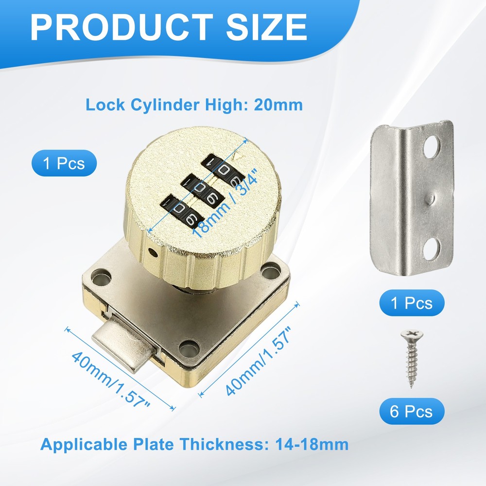 3/4 Inch Combination Cam Lock, Password Coded Cabinet Lock, Gold