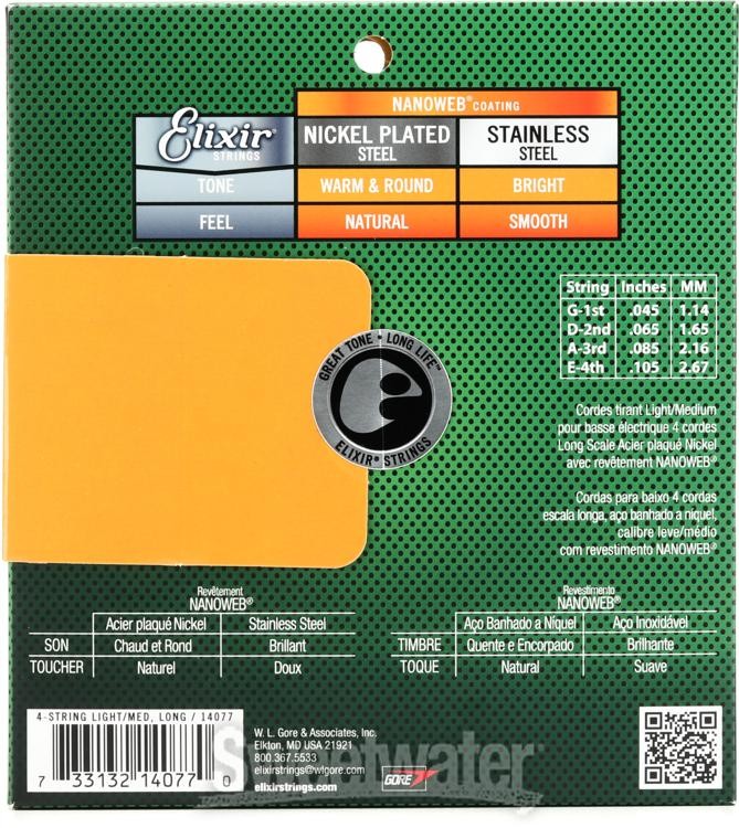 Elixir Strings 14077 Nanoweb Light/Medium, Long Scale Electric Bass Strings