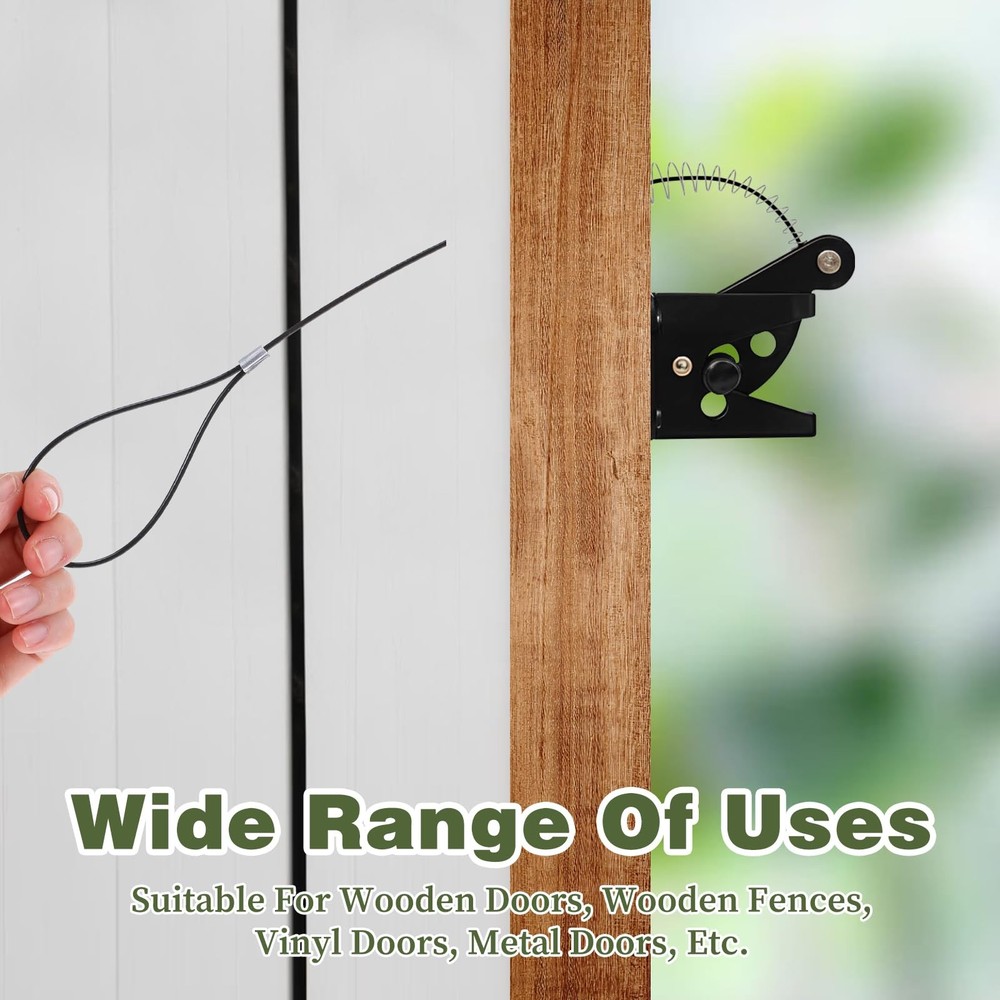 2 Sets Adjustable Black Spring Gate Opener Gate Latch Cable Pull String for M...