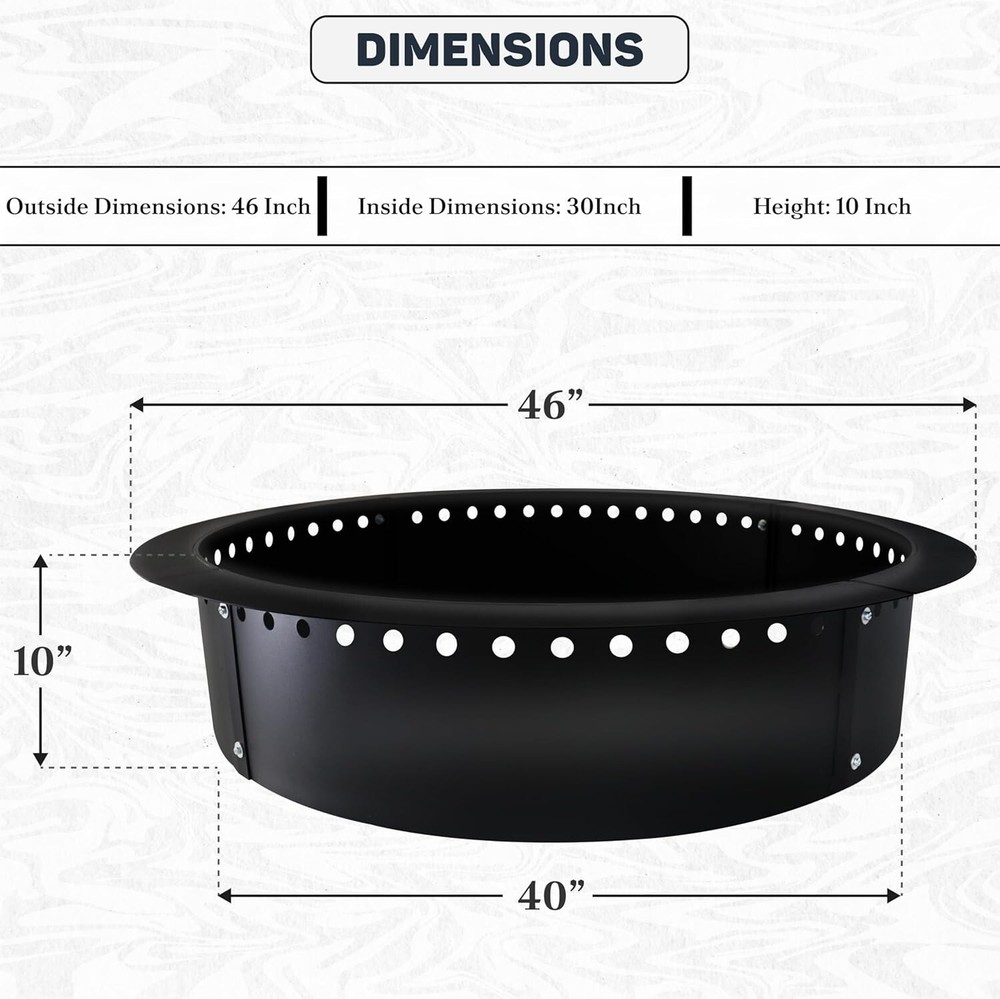 FEBTECH 46” Smokeless Outdoor Fire Pit Insert with Heat Resistant Coating