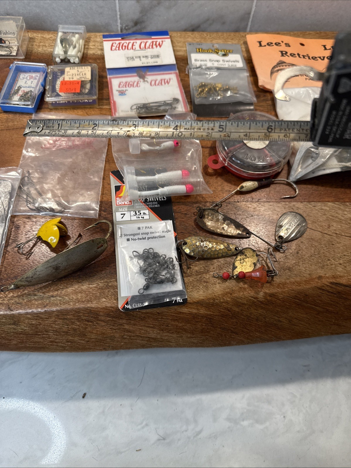 Lot Fishing Supplies Vintage Flies Lures Line Weights Scale Hooks