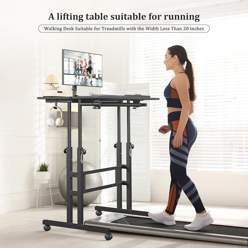 Small Standing Computer Desk W/ Wheels Mobile Stand Up Desk Portable Adjustable