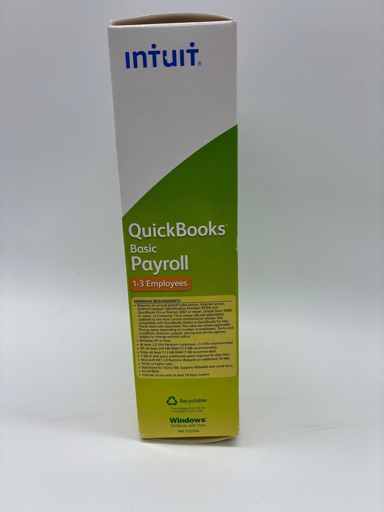 Intuit QuickBooks Basic Payroll Software 1 Year Subscription 1-3 Employees New