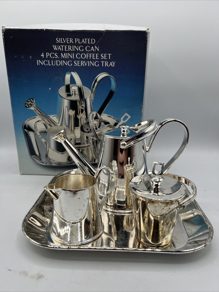 Godinger Silver Art Watering Can 4 pcs Mini Coffee Set Silver Plated No# 1652