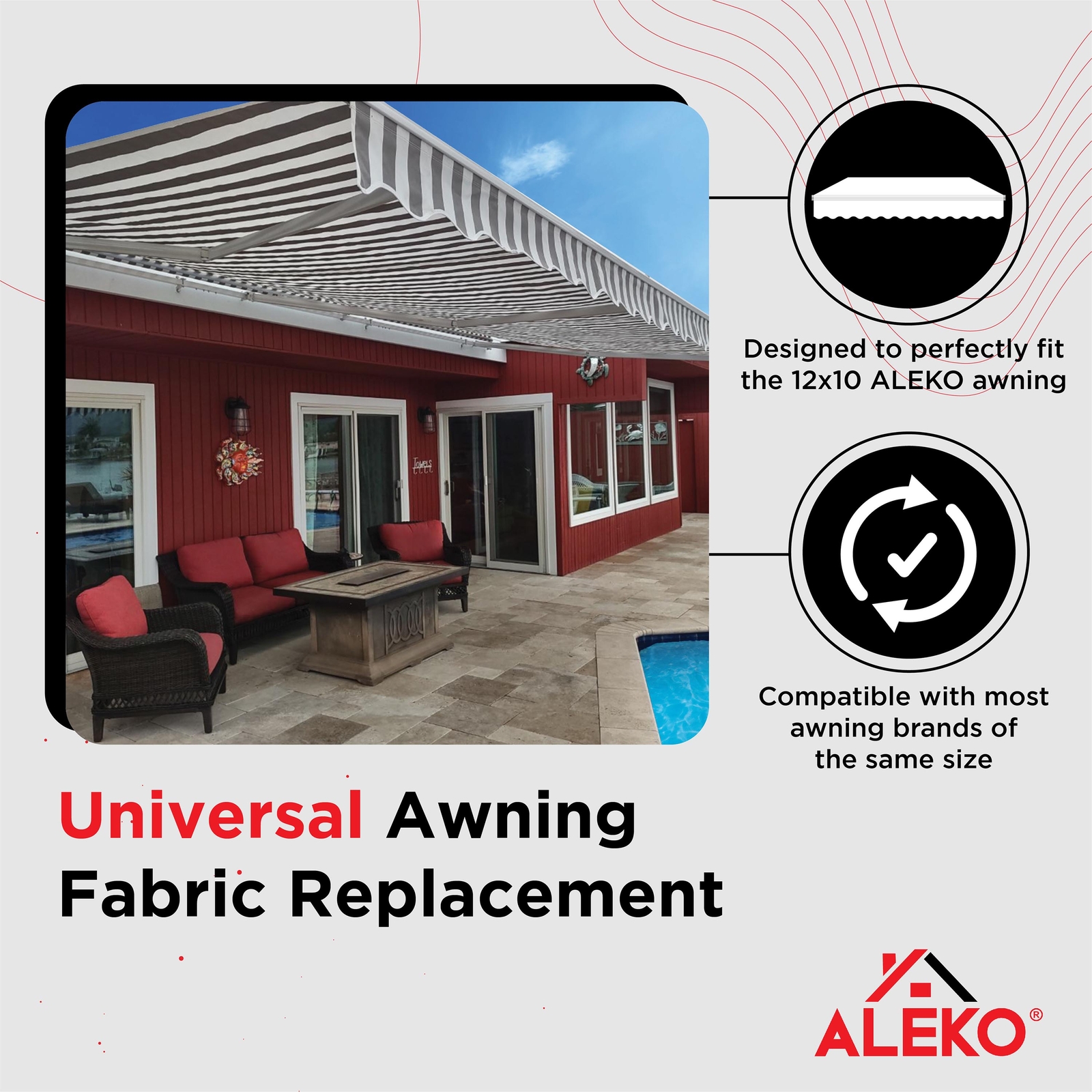 ALEKO Fabric Awning Replacement for 12X10 ft Retractable Patio Awning Grey/White