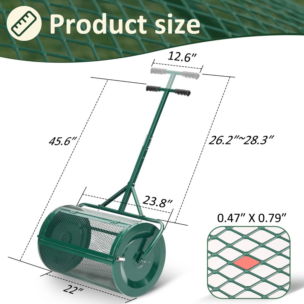 24 in. Compost Peat Moss Spreader, Metal Mesh Spreader with Adjustable Handle