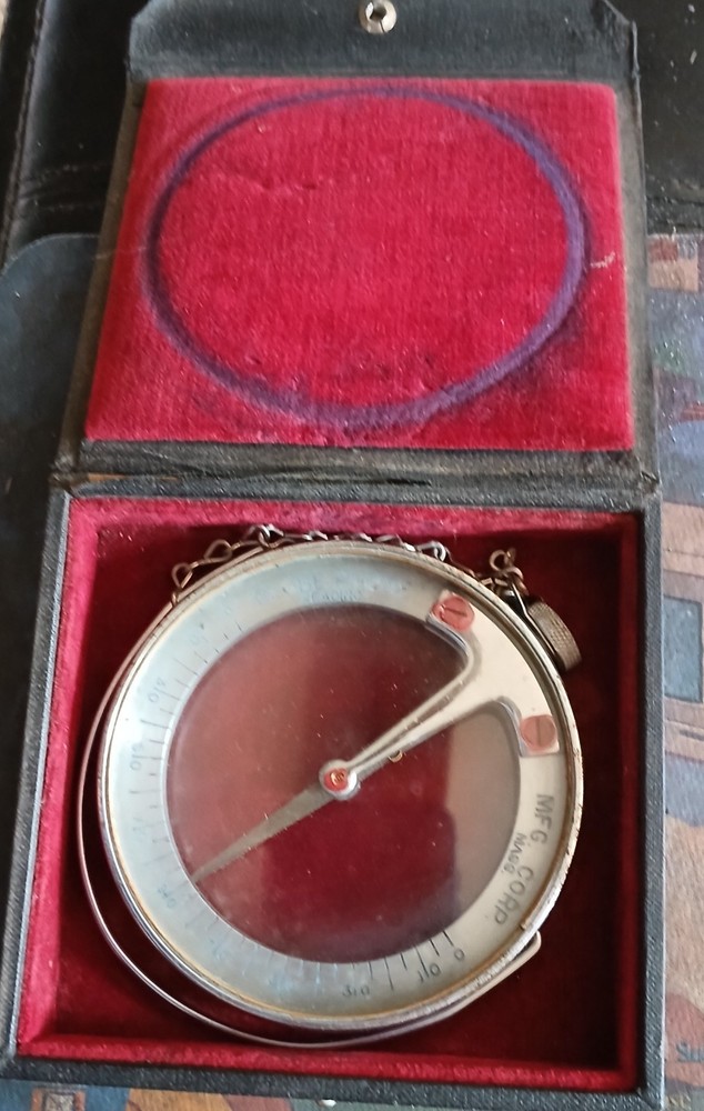 Antique GLOBE PHONE Dip Needle Compass with case - MFG CORP Mass