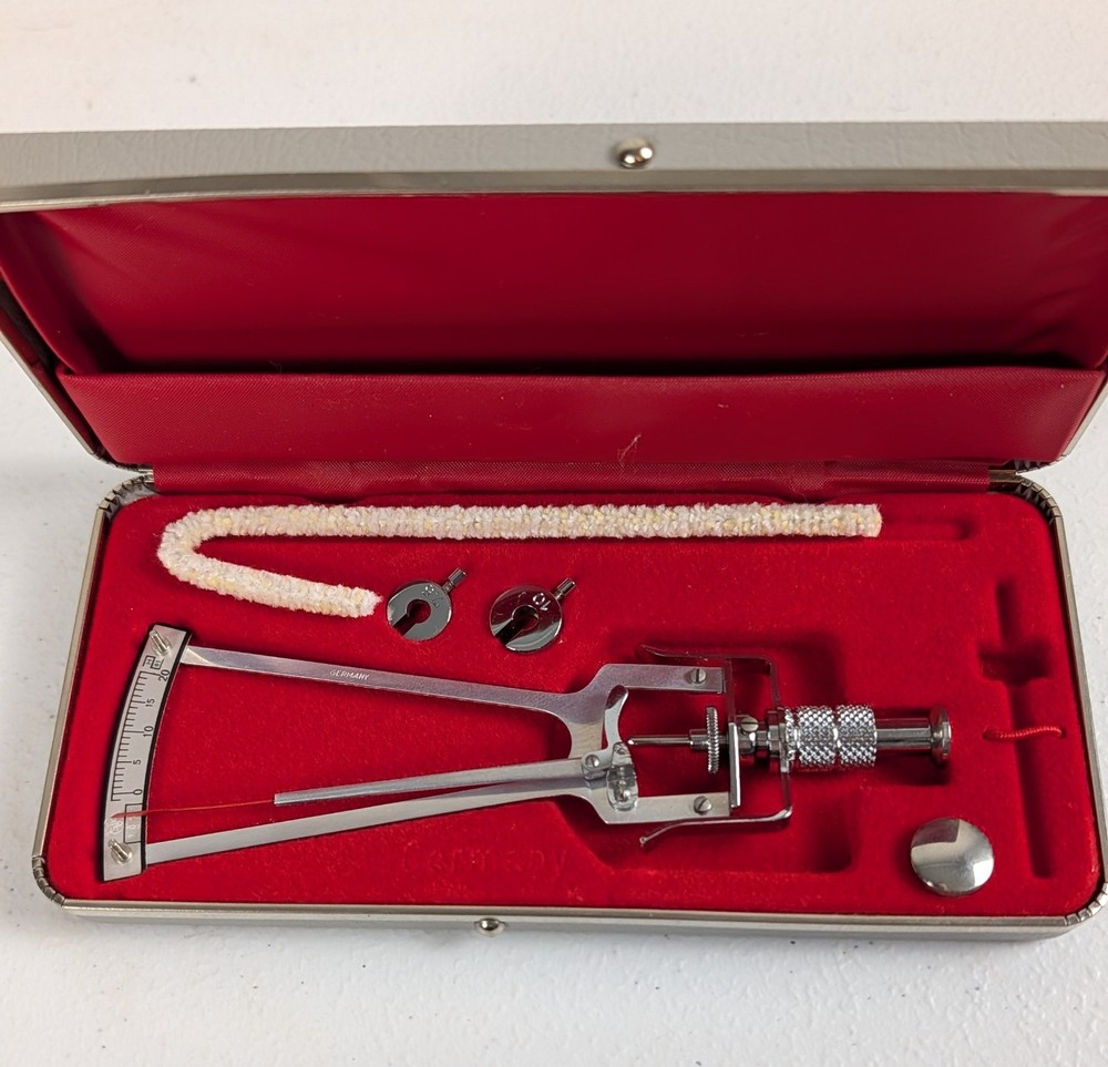 Vintage German Schiøtz Tonometer Improved w/ Case, Weights & Certificate –Tested