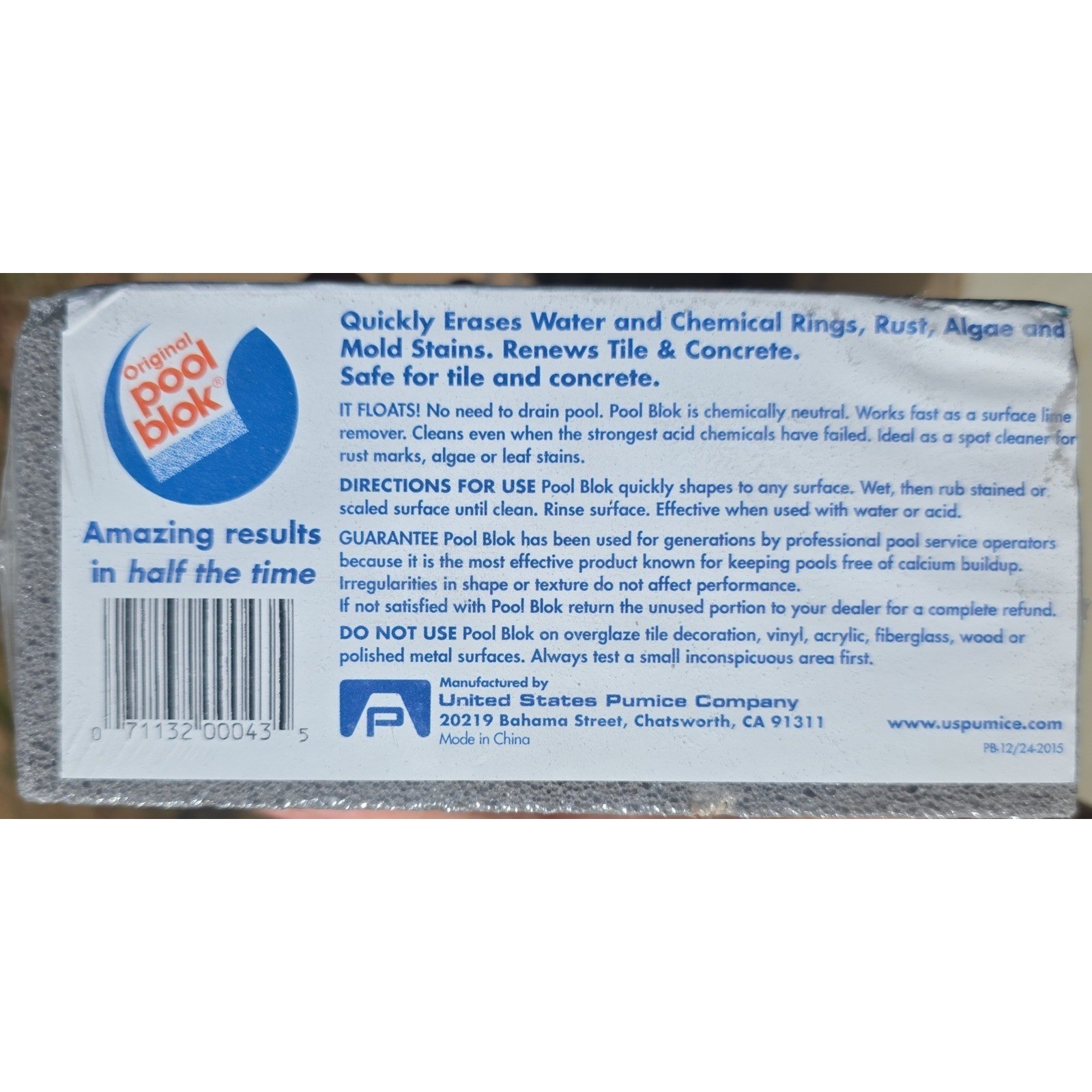 Pool Blok Tile and Concrete Cleaner Pumice Stone Water Ring Remover