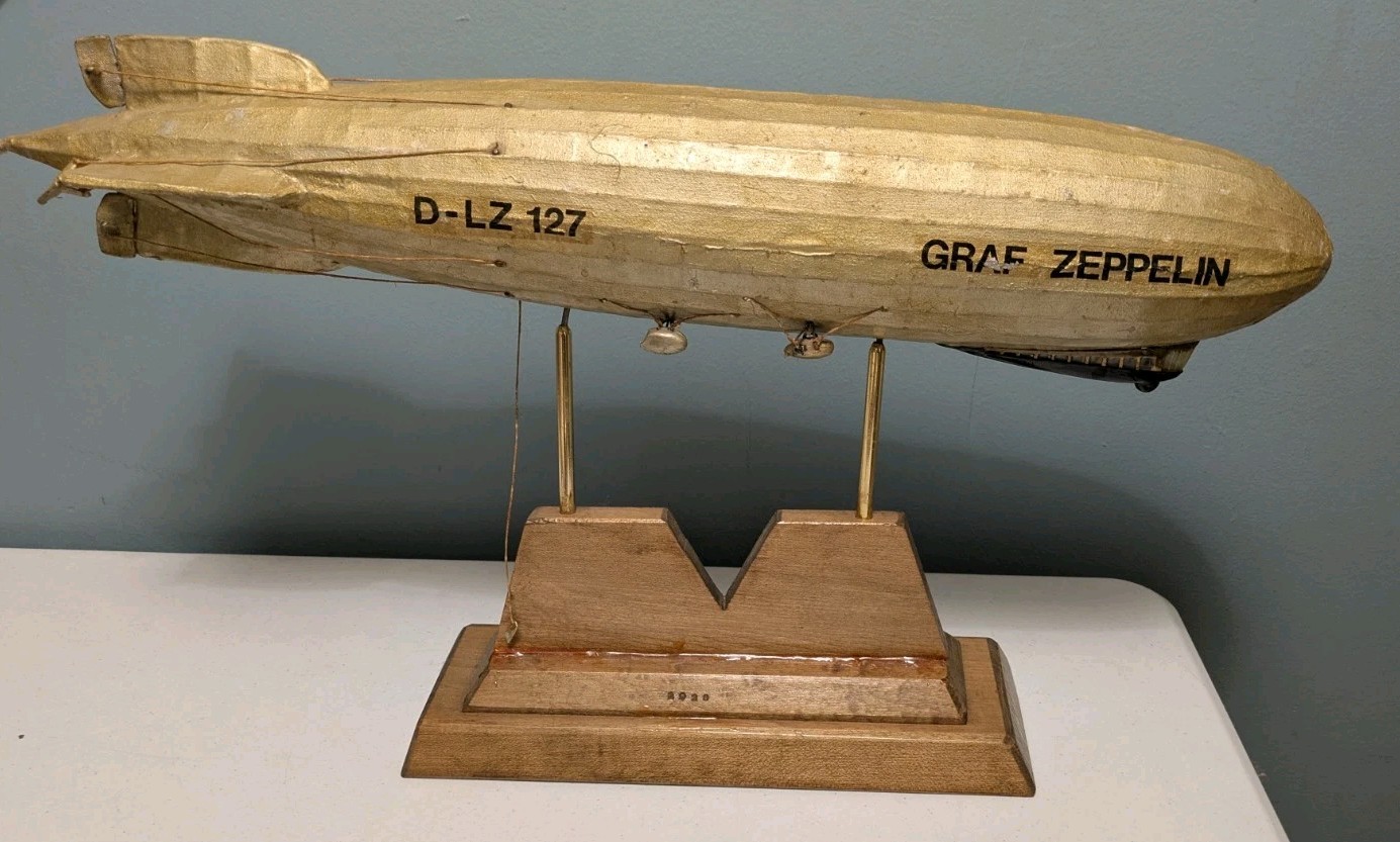 Antique Handmade LZ-127 Graf Zeppelin Germany Paper & Wood Model 1928 AJ