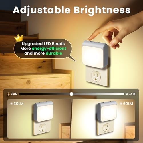 6-Pack Dimmable LED Night Lights with Dusk to Dawn Sensor, Adjustable Brightness