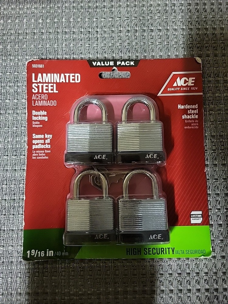 Ace 1-9/16in High Security Padlock-(4 Pack) Keys Included