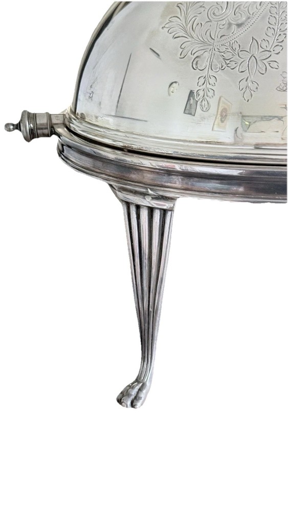 Antique Mappin & Webb Silver Plate Roll Top Engraved Rose Pattern Serving Warmer