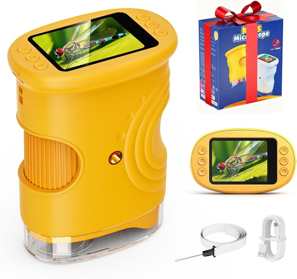 Microscope for Kids - 1000X Kids Handheld Pocket Microscope with 4K IPS Scree...