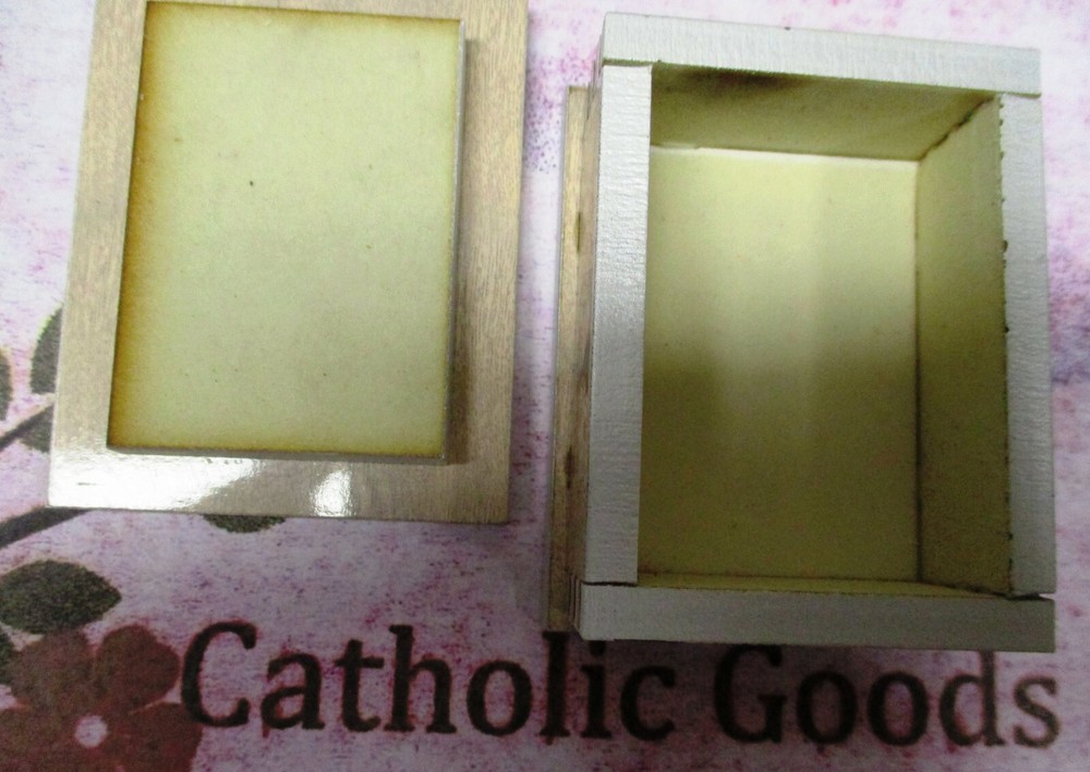 2" x 2 1/2" Wooden Gold Embossed - Felt Lined - Holy Spirit Rosary Keepsake Box.