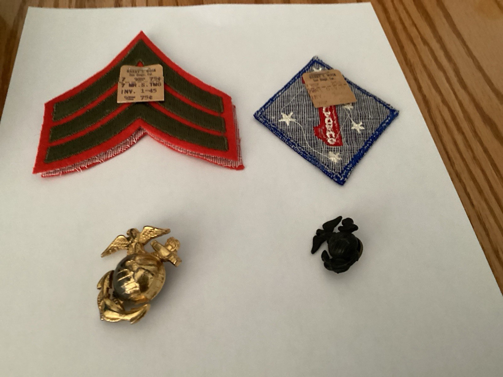 World War Two USMC 1 Guadalcanal Patch Sgt. Strips, Gold Sterling Cap Eagle More