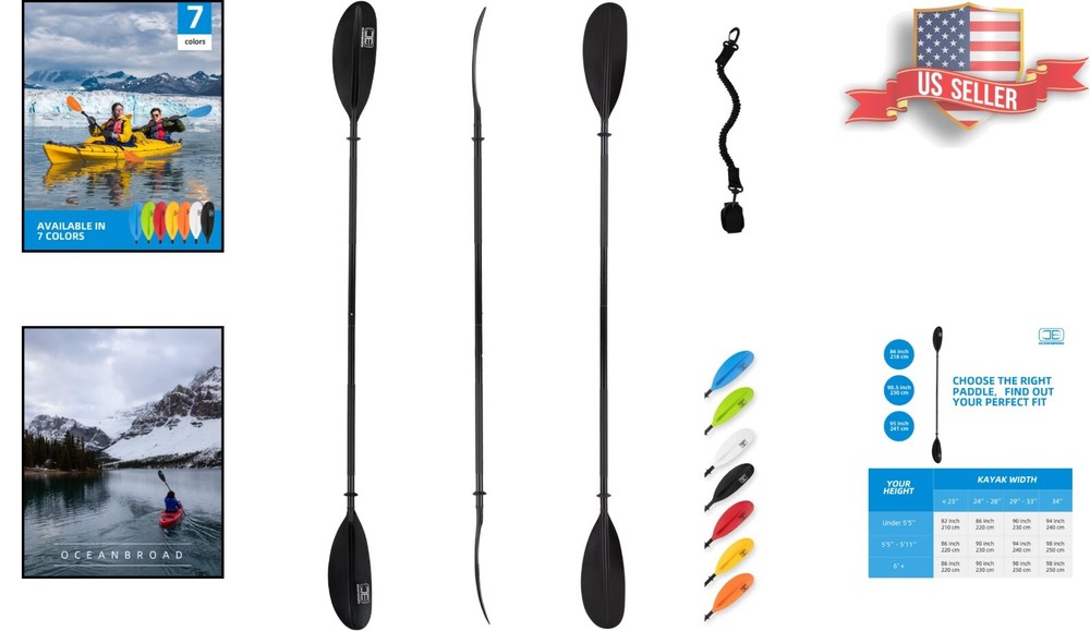 Durable 95in Kayak Paddle with Adjustable Angles & Bungee Leash - Lightweight
