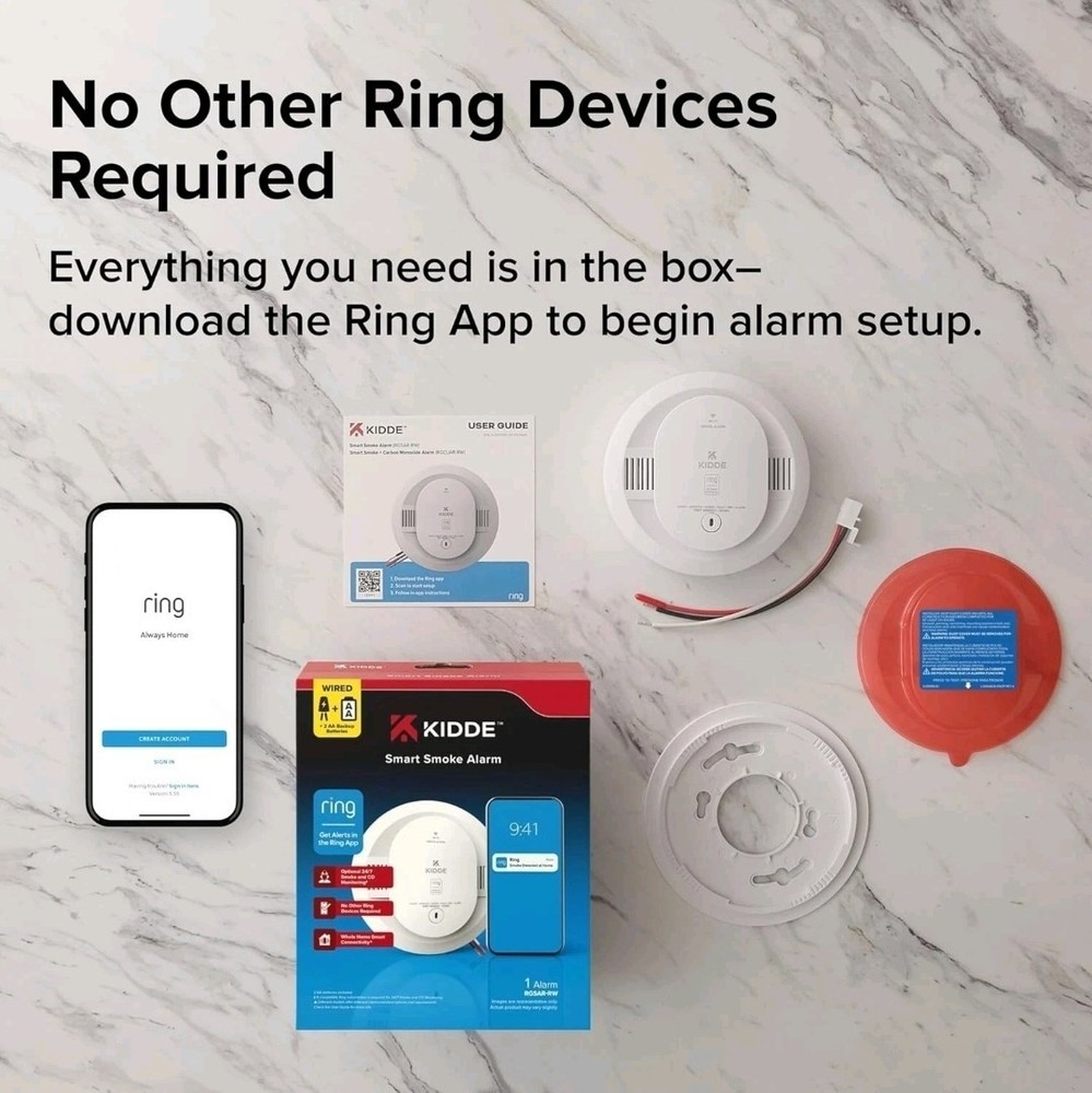 KIDDE Ring-Enabled Smart Smoke Detector, Wired, RGSAR-RW *NEW*