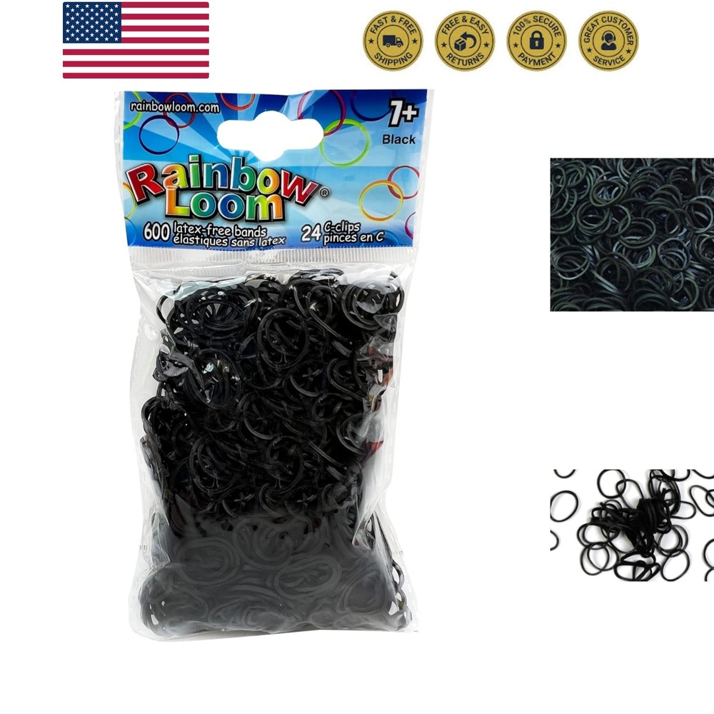 Black Rubber Bands with 24 C-Clips 600 Count