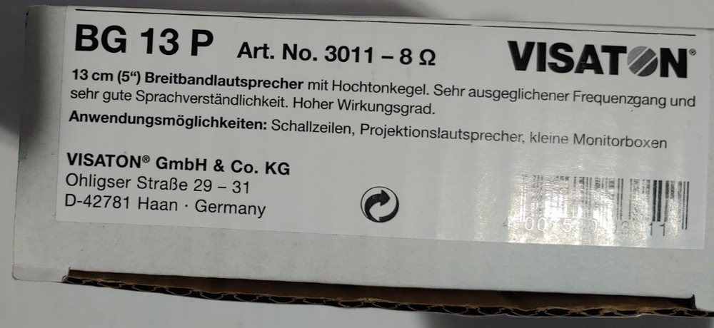 Visaton BG13P 5" Full Range Speaker 8 Ohm