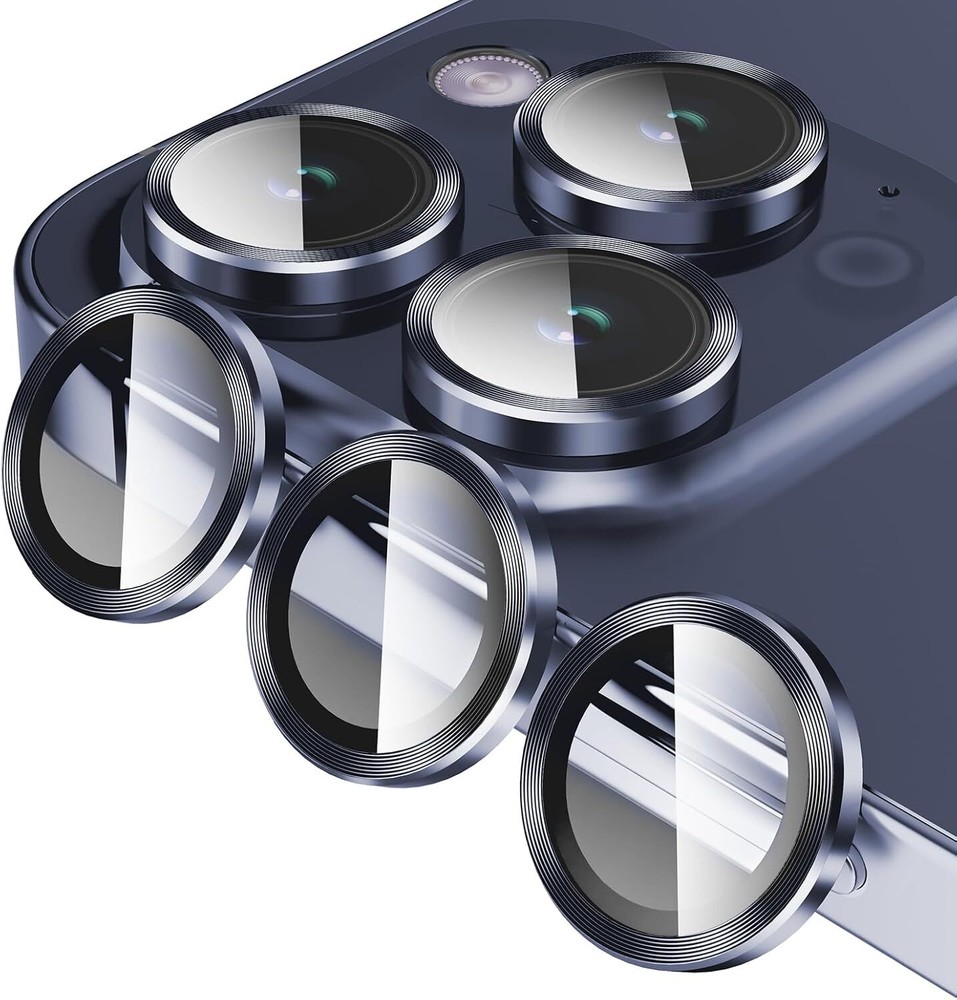 For iPhone 16E 16/16+/16 Pro Max Metal Ring Tempered Glass Camera Lens Protector