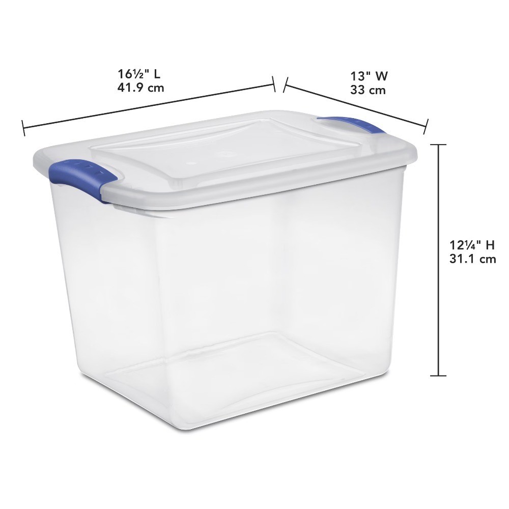 2-Pack 27 Quart Clear Plastic Storage Bin with Blue Latching Lid Medium