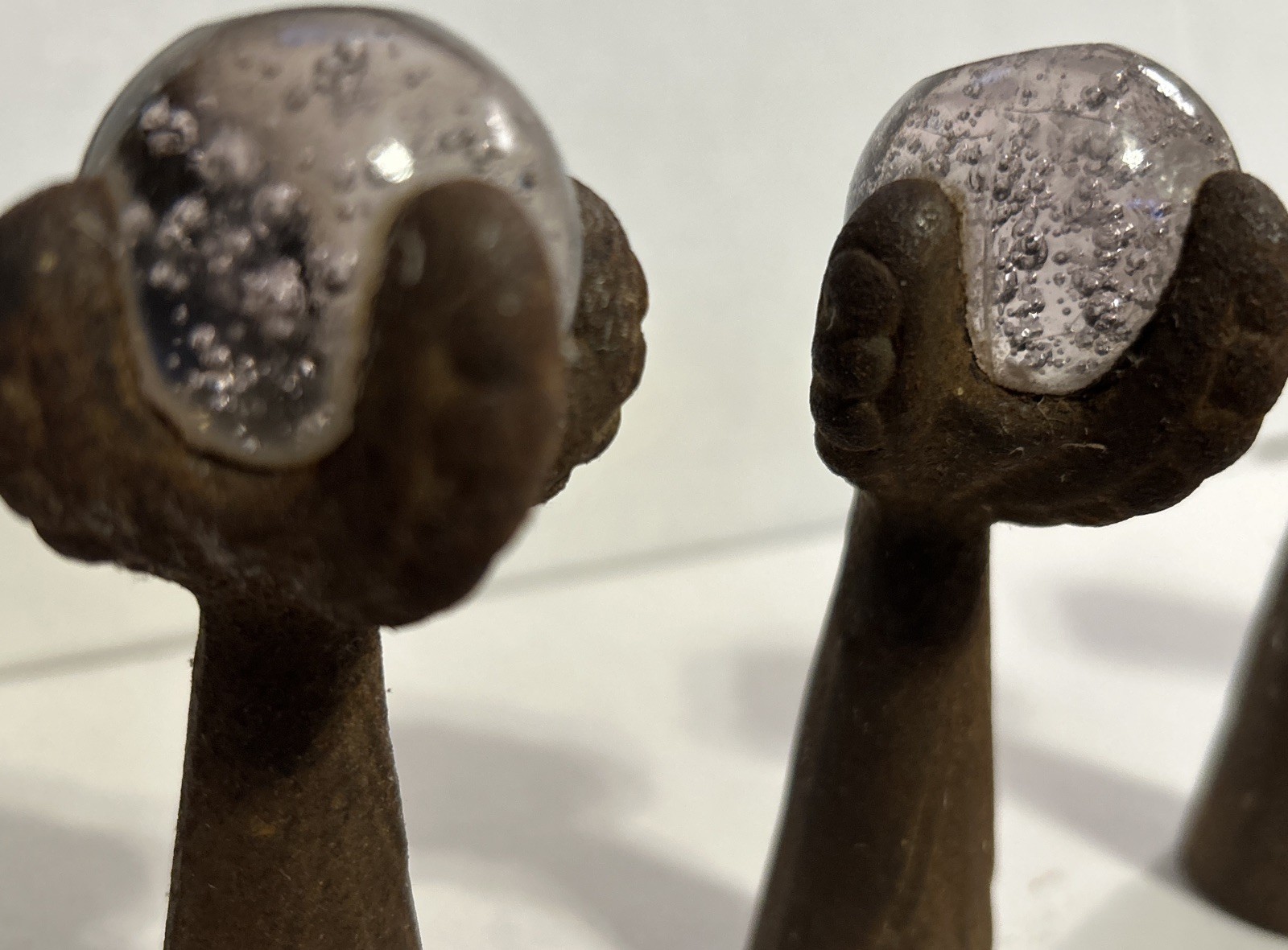 Set of 4 Vintage Art Deco Cast Iron Glass Claws and Ball Furniture Feet Casters