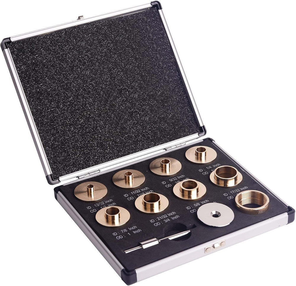 Brass Router Template Bushing Guide Set with Centering Pin&Cone 10-Piece w/Case